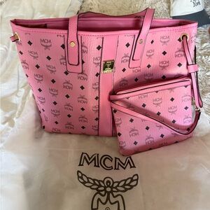 MCM Pink Logo Tote with Pouch